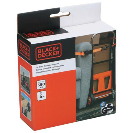 BLACK+DECKER trak z ragljo trak za pripenjanje, 5m, do 350KG, najlon, oranžna, črna