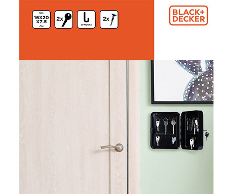 BLACK+DECKER kabinet / sef za ključe s ključavnico, do 20 ključev, trpežna izdelava, kovina, 20x16x7.5cm