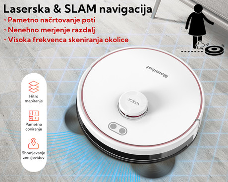 EOL - Robotski sesalnik MAMIBOT Exvac880, Hibrid 2v1 (sesanje in pomivanje), LDS4.0 najnovejša laser tehnologija, aplikacija, bel