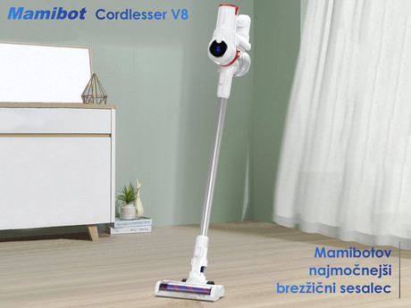 MAMIBOT V8 pokončni brezžični sesalnik, HEPA filter, polnilna baterija, neverjetna moč sesanja