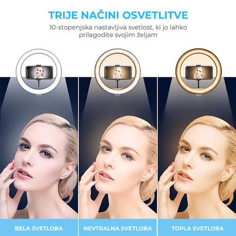 EOL - MANTA MRL002 Selfie Ring, premer 26cm, tripod namizno stojalo, držalo za telefon, nastavitev barve svetlobe in jakosti