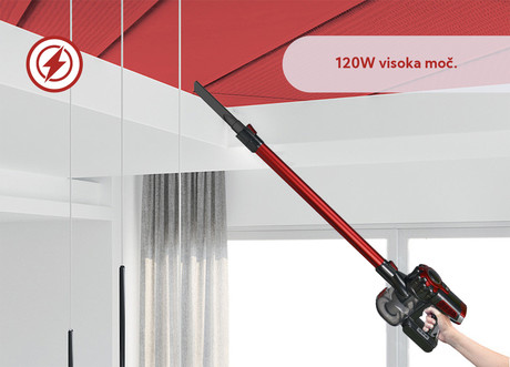 EOL - PLATINET Pokončni ciklonski sesalnik PCV120W, brez vrečke + HEPA filter, 120W, polnilna baterija, 0.8 L posoda za prah, rdeče/črn