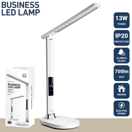 PLATINET PDL081D namizna LED svetilka, 700 lumnov, 9W/13W, na dotik, ura/alarm/temperatura, bela