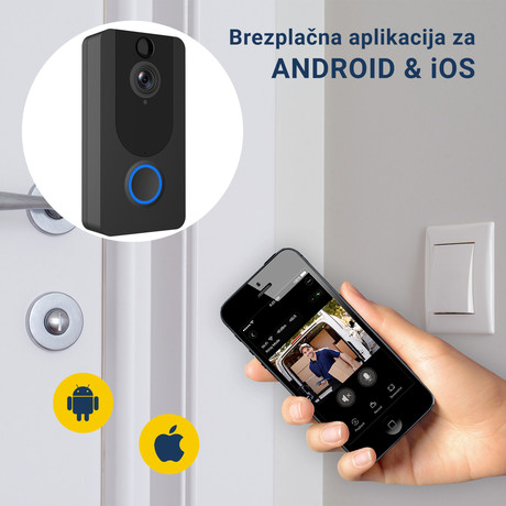 PLATINET PVD7B pametni brezžični video zvonec, WiFi, Full HD 1080p, 5200mAh baterija, nočno snemanje, senzor gibanja, vodoodporen, Android+ iOS