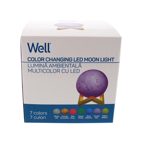 WELL namizna 3D MOON LED svetilka s spreminjanjem 7 barv na dotik (touch), leseno stojalo, na baterije, premer 15cm