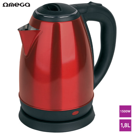 EOL - OMEGA OEK802 grelnik vode, 1.8L, 1500W, nerjaveče jeklo, rdeč