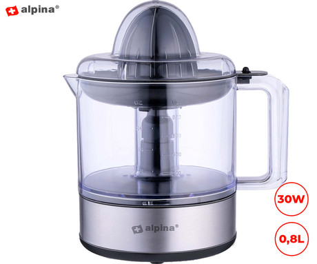 ALPINA ožemalnik citrusov / juicer, 30W, 800ml, 2 nastavka, 2 smeri delovanja, nerjaveče jeklo, 80cm kabel, črno srebrn