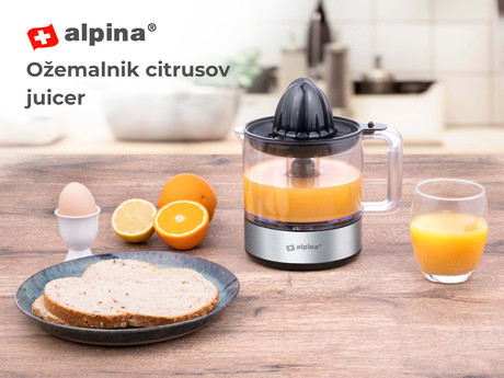 ALPINA ožemalnik citrusov / juicer, 30W, 800ml, 2 nastavka, 2 smeri delovanja, nerjaveče jeklo, 80cm kabel, črno srebrn