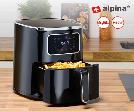 ALPINA cvrtnik/friteza na vroč zrak, XL, 4.5L, brez olja, 80% manj maščob, časovnik, nastavitev temperature, 1450W, digitalen