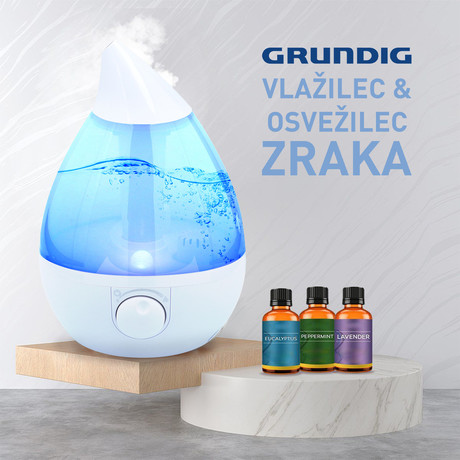 EOL - GRUNDIG vlažilec zraka in razpršilec eteričnih olj + home SPA + LED ambientna osvetlitev, 3.4L, bel