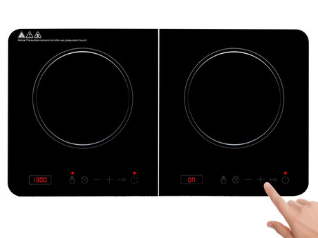 ALPINA prenosna indukcijska plošča, dvojna, 3500W, nastavljiva temperatura, zaslon, gumbi za upravljanje, zaščita pred pregrevanjem, varnostno zaklepanje, samodejni izklop, črna
