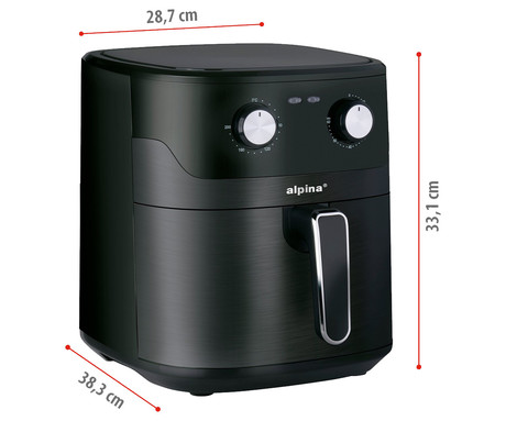 ALPINA XXL cvrtnik / friteza na vroč zrak, 6L, 1600W, analog, časovnik / timer, samodejni izklop, brez olja, 80% manj maščob, črna