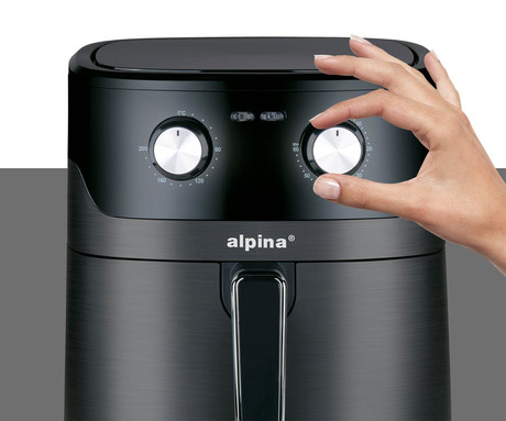 ALPINA XXL cvrtnik / friteza na vroč zrak, 6L, 1600W, analog, časovnik / timer, samodejni izklop, brez olja, 80% manj maščob, črna