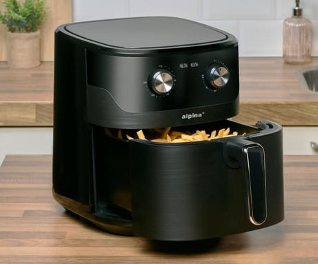 ALPINA XXL cvrtnik / friteza na vroč zrak, 6L, 1600W, analog, časovnik / timer, samodejni izklop, brez olja, 80% manj maščob, črna