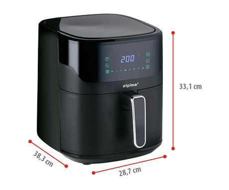 ALPINA XXL cvrtnik / friteza na vroč zrak, 6L, 1600W, digital, časovnik / timer, samodejni izklop, brez olja, 80% manj maščob, črna