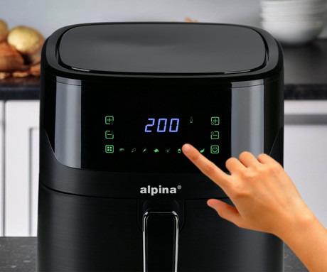 ALPINA XXL cvrtnik / friteza na vroč zrak, 6L, 1600W, digital, časovnik / timer, samodejni izklop, brez olja, 80% manj maščob, črna
