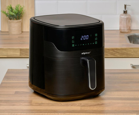 ALPINA XXL cvrtnik / friteza na vroč zrak, 6L, 1600W, digital, časovnik / timer, samodejni izklop, brez olja, 80% manj maščob, črna