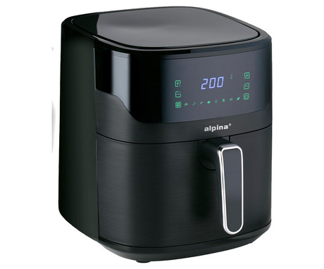 ALPINA XXL cvrtnik / friteza na vroč zrak, 6L, 1600W, digital, časovnik / timer, samodejni izklop, brez olja, 80% manj maščob, črna