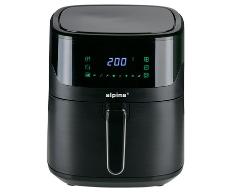 ALPINA XXL cvrtnik / friteza na vroč zrak, 6L, 1600W, digital, časovnik / timer, samodejni izklop, brez olja, 80% manj maščob, črna