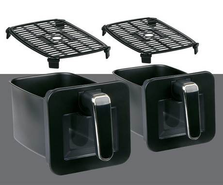 ALPINA DOUBLE XXL cvrtnik / friteza na vroč zrak, 8L, 2200W, 2x posoda, digital, časovnik / timer, sinhronizacija, samodejni izklop, brez olja, 80% manj maščob, črna