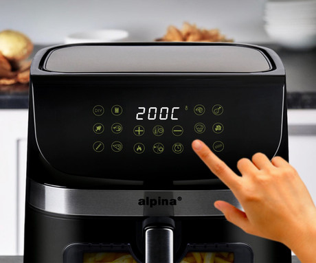ALPINA XXL cvrtnik / friteza na vroč zrak, 9L, 1800W, digital, časovnik / timer, samodejni izklop, brez olja, 80% manj maščob, črna