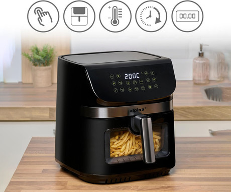 ALPINA XXL cvrtnik / friteza na vroč zrak, 9L, 1800W, digital, časovnik / timer, samodejni izklop, brez olja, 80% manj maščob, črna