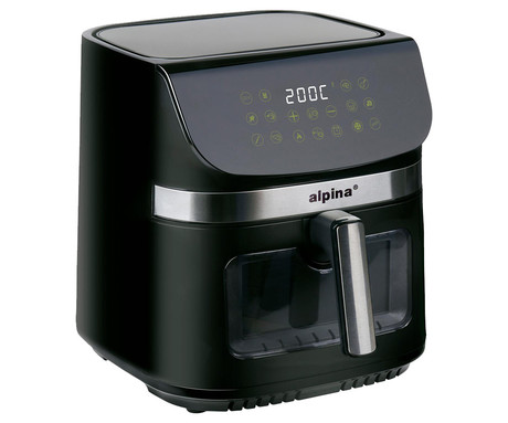 ALPINA XXL cvrtnik / friteza na vroč zrak, 9L, 1800W, digital, časovnik / timer, samodejni izklop, brez olja, 80% manj maščob, črna