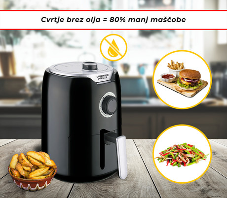 EOL - CUISINIER DELUXE Cvrtnik/Friteza - cvrtje in pečenje brez olja, 2L, LED indikator - NOV MODEL
