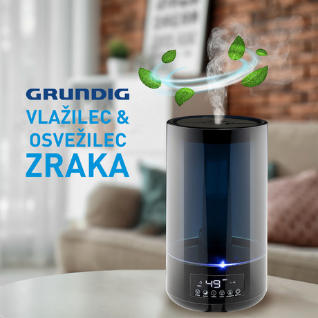 EOL - GRUNDIG vlažilec zraka + LED osvetlitev, 4.3L, časovnik 1-12ur, 3 stopnje, črna