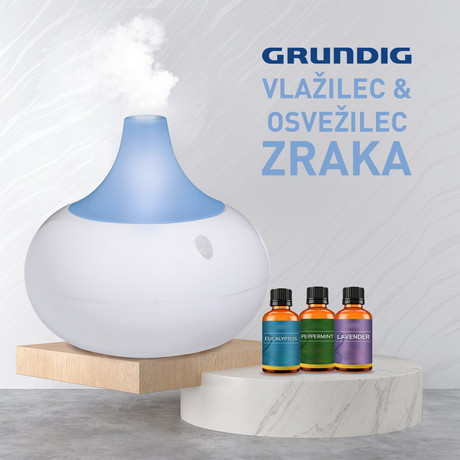 EOL - RUNDIG vlažilec zraka in razpršilec eteričnih olj + home SPA) + LED ambientna osvetlitev 8 barv, 360°, USB kabel