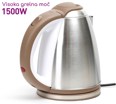 EOL - OMEGA OE804 grelnik vode, 1.8L, 1500W, 360° vrtljiv podstavek, samodejni izklop, nerjaveče jeklo