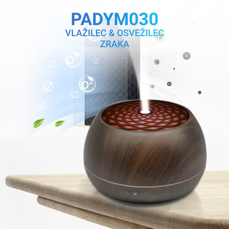 Platinet PADYM030 vlažilec zraka in razpršilec eteričnih olj, Ionizator, LED osvetlitev v 7. barvah, 1L, timer, temna imitacija lesa
