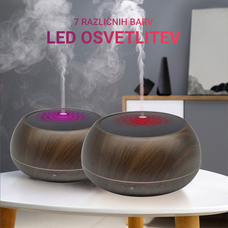 Platinet PADYM030 vlažilec zraka in razpršilec eteričnih olj, Ionizator, LED osvetlitev v 7. barvah, 1L, timer, temna imitacija lesa