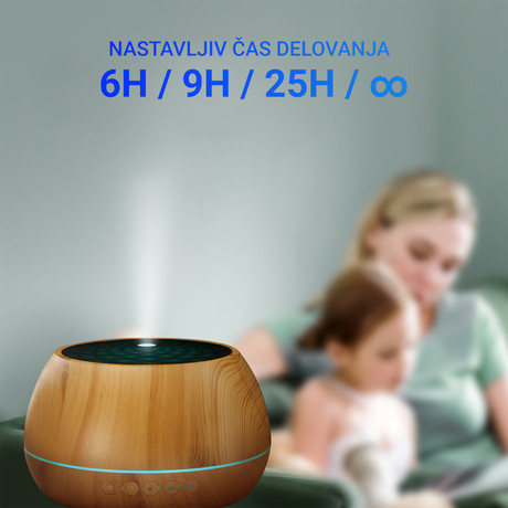 Platinet PADYM030 vlažilec zraka in razpršilec eteričnih olj, Ionizator, LED osvetlitev v 7. barvah, 1L, timer, svetla imitacija lesa