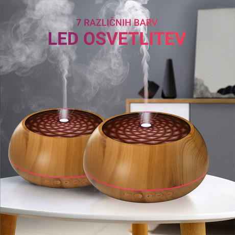 Platinet PADYM030 vlažilec zraka in razpršilec eteričnih olj, Ionizator, LED osvetlitev v 7. barvah, 1L, timer, svetla imitacija lesa