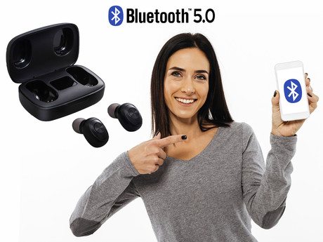 EOL - TREVI HMP 12E04 AIR mini Bluetooth 5.0 slušalke z mikrofonom, TWS, polnilna enota, touch kontrola, črne