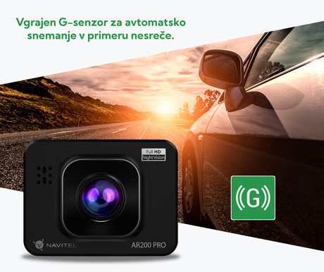 NAVITEL AR200 PRO avto kamera, Full HD, Night Vision, G-senzor, aplikacija, 2" zaslon, 140° snemalni kot, darilni bon, črna