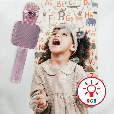 EOL - FOREVER BMS-400 Mikrofon & Zvočnik, Bluetooth, USB, microSD, AUX-in, ECHO način, modulacija glasu, KARAOKE, RGB osvetlitev, roza