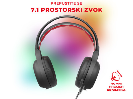 EOL - GENESIS Radon 300 odlične Gaming / Chat naglavne slušalke z mikrofonom, 7.1 virtualni zvočni sistem, LED osvetlitev, pleten USB kabel