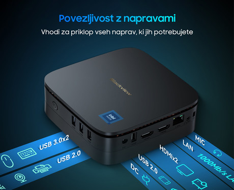 Blackview MP60 namizni mini računalnik, Windows 11 Home, Intel N95, 16GB RAM, 512GB SSD, Dual WiFi, Bluetooth, Ethernet, 4x USB, 2x HDMI