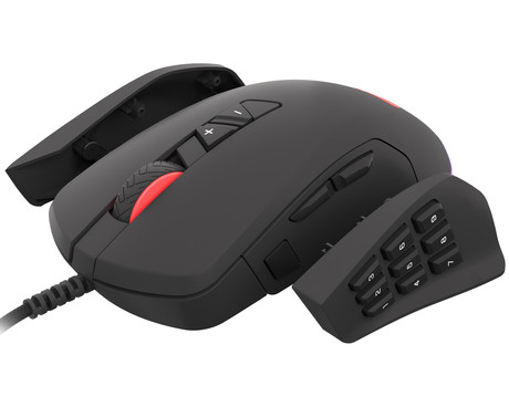 GENESIS Xenon 770 gaming optična miška, 10200DPI, RGB LED osvetlitev, 14 tipk, 2v1, zamenljiva plošča, vgrajen spomin, programska oprema, črna