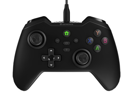 GENESIS MANGAN 300 žični igralni plošček / gamepad, 19 gumbov, vibriranje, LED osvetlitev, Windows / Android / Nintendo / Asus / Steam, USB Type-C, + prednja plošča, + torbica, črn (Onyx Black)