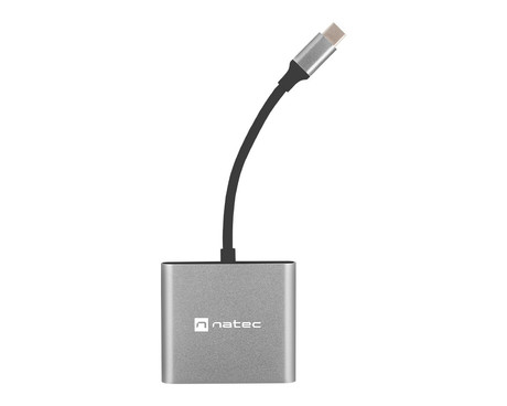 Natec FOWLER MINI adapter USB hub, 1x USB-A 3.0, 1x HDMI, 1x USB-C, max 4K UHD, 5GB/s, Plug&Play, Power Delivery, 60W, siv