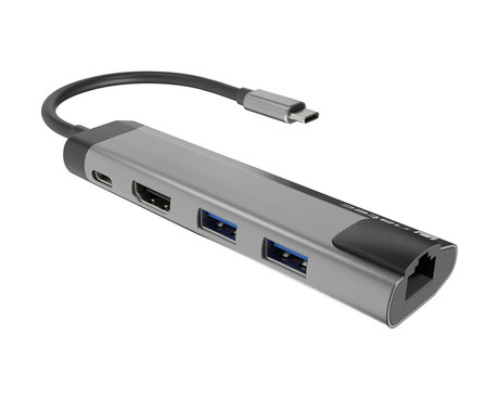 Natec FOWLER GO adapter USB hub, 2x USB-A 3.0, 1x HDMI, 1x Ethernet RJ-45, 1x USB-C, max 4K UHD, 5 GB/s, Plug&Play, Power Delivery 3.0, 100W, siv