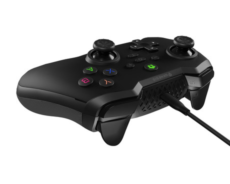 GENESIS MANGAN 300 žični igralni plošček / gamepad, 19 gumbov, vibriranje, LED osvetlitev, Windows / Android / Nintendo / Asus / Steam, USB Type-C, + prednja plošča, + torbica, črn (Onyx Black)