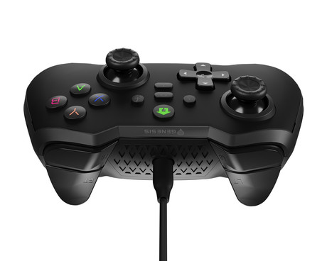 GENESIS MANGAN 300 žični igralni plošček / gamepad, 19 gumbov, vibriranje, LED osvetlitev, Windows / Android / Nintendo / Asus / Steam, USB Type-C, + prednja plošča, + torbica, črn (Onyx Black)