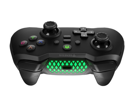 GENESIS MANGAN 400 brezžični igralni plošček / gamepad, 19 gumbov, vibriranje, Bluetooth, LED, Windows / Android / iOS / Nintendo, baterija, + prednja plošča, + torbica, črn (Onyx Black)