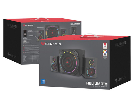 GENESIS HELIUM 800 BT računalniški zvočniki, STEREO 2.1, 60W RMS, RGB LED osvetlitev, Bluetooth 5.0, kontrolna plošča, daljinski upravljalnik, črni