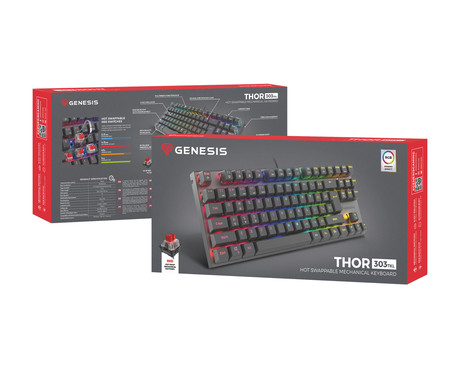 GENESIS THOR 303 TKL gaming tipkovnica, mehanska, RGB LED osvetlitev, Anti-Ghosting, F1 - F12, aplikacija, črna