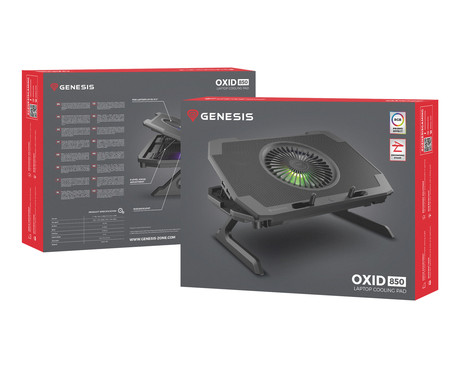 GENESIS OXID 850 RGB hladilno stojalo / podstavek za prenosnike do 17.3'', 6 naklonov, RGB LED osvetlitev, 5 ventilatorjev, črno